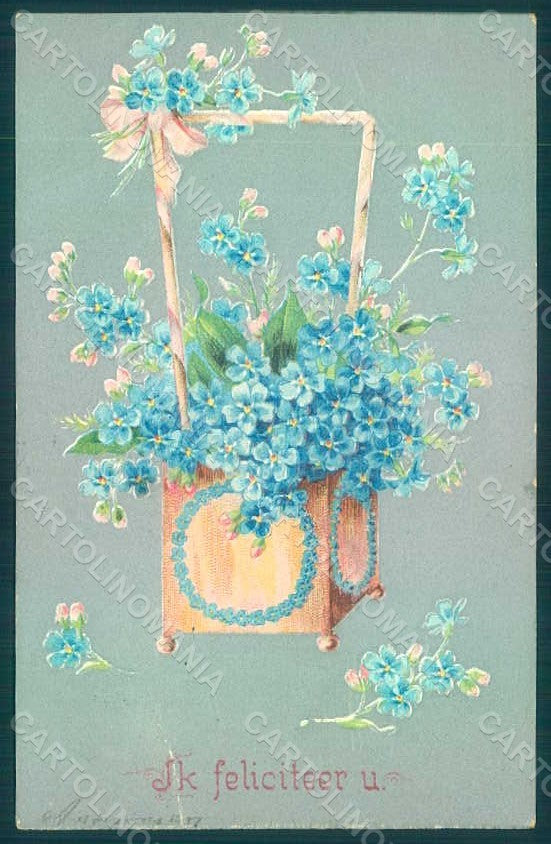 Greetings Flowers Myosotis serie 376 WRINKLES Relief postcard HR0175 – fronte
