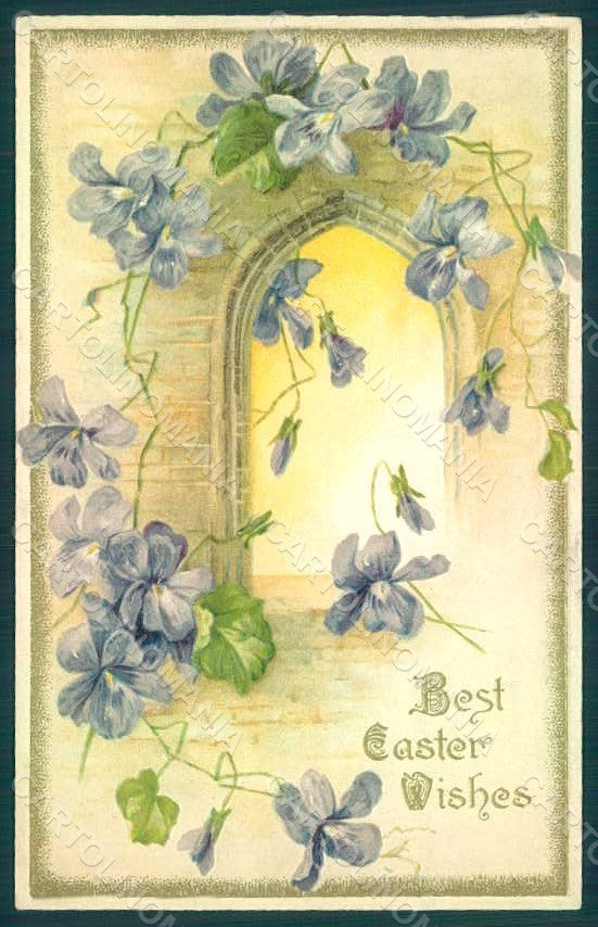 Greetings Easter Flowers Violets Egg Relief postcard HR0177 – fronte