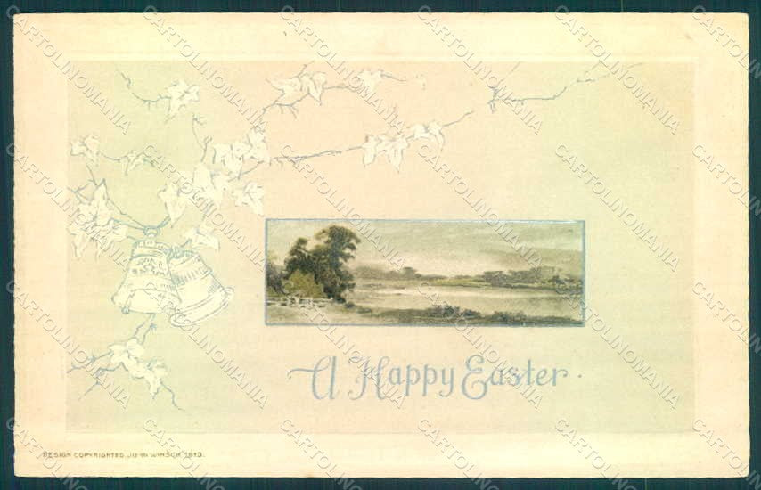 Greetings Easter Bells Landscape Relief postcard HR0178 – fronte