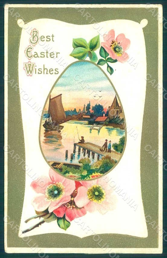Greetings Easter Egg Landscape serie 407 Relief postcard HR0179 – fronte