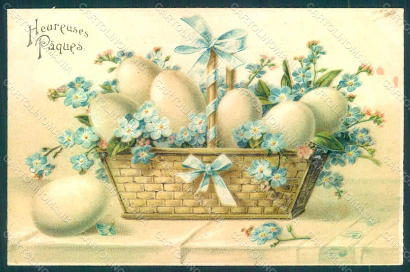 Greetings Easter Egg Flowers Myosotis Relief postcard HR0180 – fronte