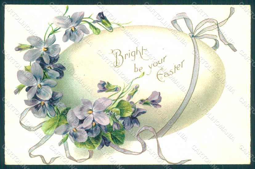 Greetings Easter Egg Flowers Violets Relief postcard HR0182 – fronte