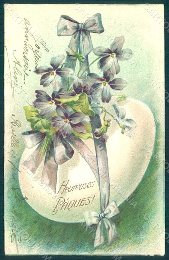 Greetings Easter Egg Flowers Violets Relief postcard HR0183 – fronte