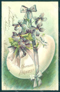 Greetings Easter Egg Flowers Violets Relief postcard HR0183 – fronte