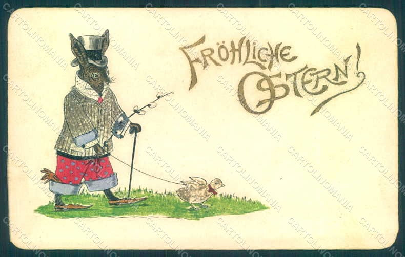 Greetings Easter Anthropomorphic Dressed Hare Chick Relief card 13x8 cm HR0187 – fronte