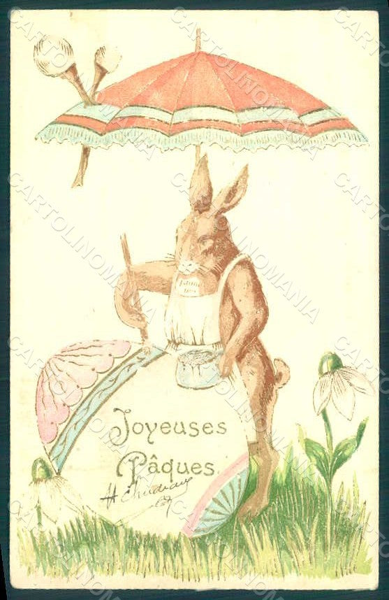 Greetings Easter Anthropomorphic Dressed Hare Egg Umbrella 1703 Relief pc HR0190 – fronte