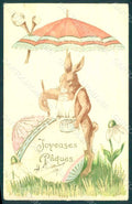 Greetings Easter Anthropomorphic Dressed Hare Egg Umbrella 1703 Relief pc HR0190 – fronte