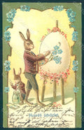 Greetings Easter Anthropomorphic Dressed Hare Egg Myosotis 325 Relief pc HR0191 – fronte