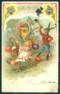 Greetings Easter Anthropomorphic Dressed Hare Chick Egg ABRADED Relief pc HR0193 – fronte