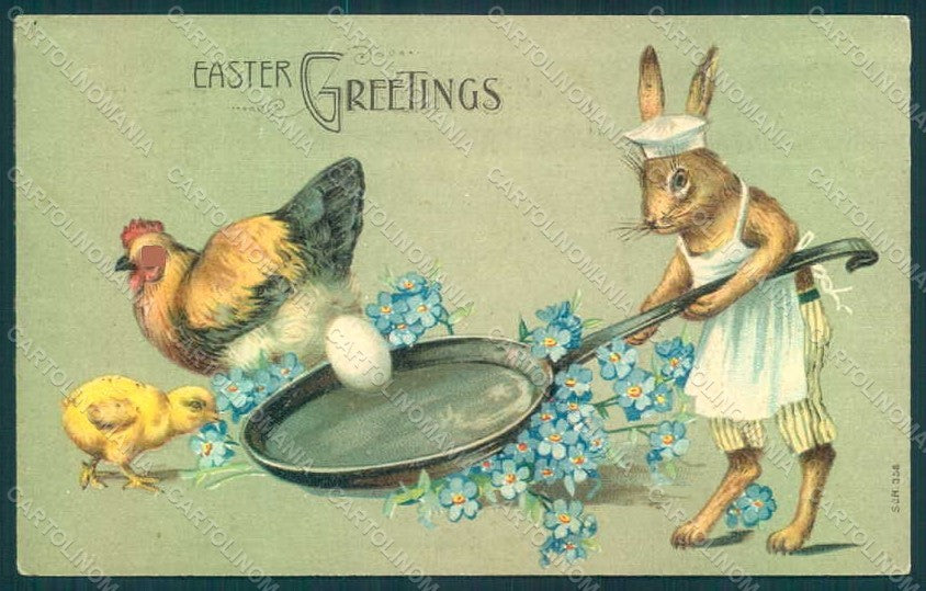 Greetings Easter Anthropomorphic Dressed Hare Chick Egg s. 358 Relief pc HR0194 – fronte