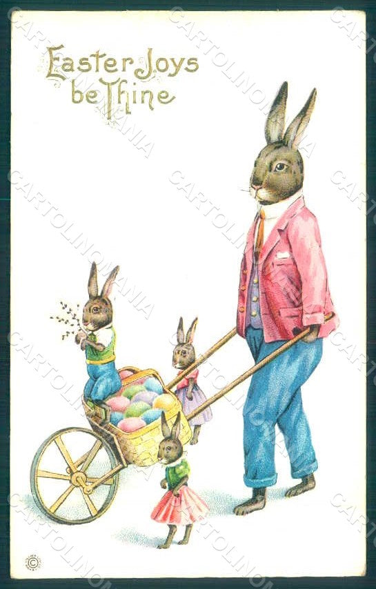 Greetings Easter Anthropomorphic Dressed Hare CORNER CREASED Relief pc HR0198 – fronte