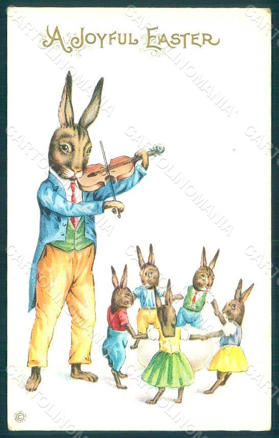 Greetings Easter Dressed Hare Violin CORNER CREASED Relief pc HR0199 – fronte