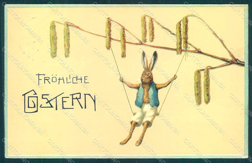 Greetings Easter Anthropomorphic Dressed Hare Relief postcard HR0200 – fronte