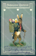 Greetings Easter Anthropomorphic Dressed Hare Egg Relief postcard HR0203 – fronte