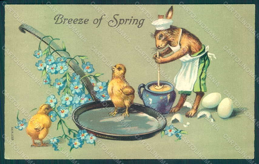 Greetings Easter Anthropomorphic Dressed Hare Chick Egg s. 358 Relief pc HR0210 – fronte