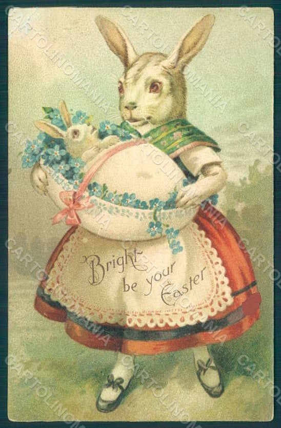 Greetings Easter Anthropomorphic Dressed Rabbit CORNER CREASED Relief pc HR0211 – fronte