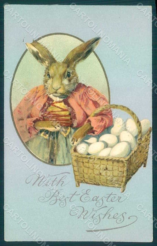 Greetings Easter Anthropomorphic Dressed Hare Egg Relief postcard HR0212 – fronte