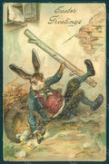 Greetings Easter Anthropomorphic Dressed Hare Egg Relief postcard HR0215 – fronte