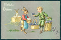 Greetings Easter Anthropomorphic Dressed Hare Child Egg Violets Relief pc HR0218 – fronte