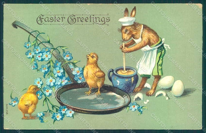 Greetings Easter Anthropomorphic Dressed Hare Chick Egg s. 358 Relief pc HR0222 – fronte