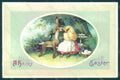 Greetings Easter Anthropomorphic Dressed Hare Chick Egg Violets Relief pc HR0228 – fronte
