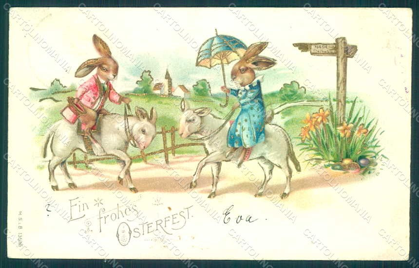 Greetings Easter Anthropomorphic Dressed Hare Lamb CORNER CREASED pc HR0230 – fronte