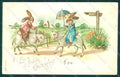 Greetings Easter Anthropomorphic Dressed Hare Lamb CORNER CREASED pc HR0230 – fronte