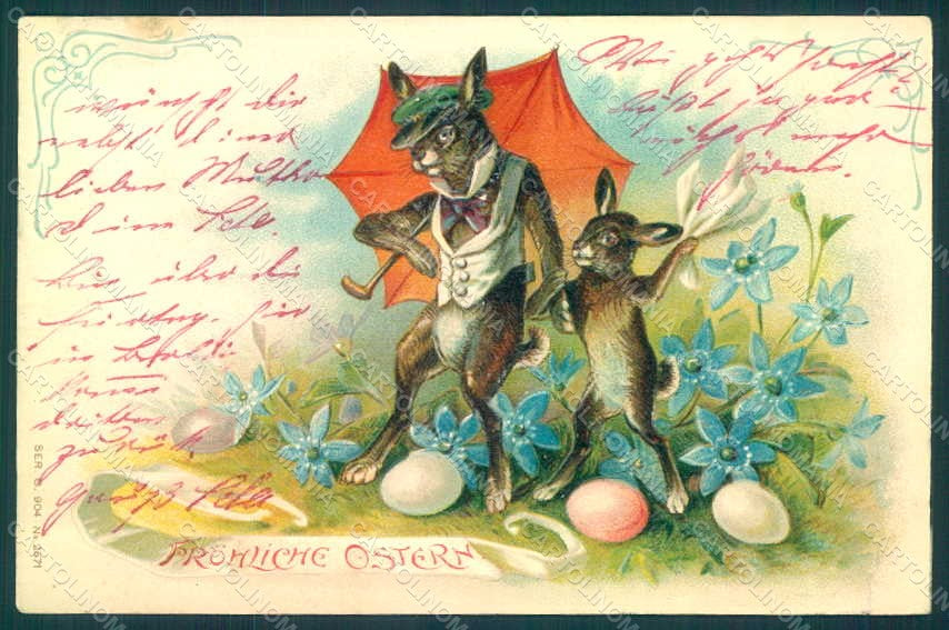 Greetings Easter Anthropomorphic Dressed Hare Egg s. 904-2571 Relief pc HR0232 – fronte