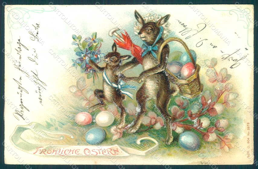 Greetings Easter Anthropomorphic Dressed Hare Egg s. 904-2573 Relief pc HR0235 – fronte