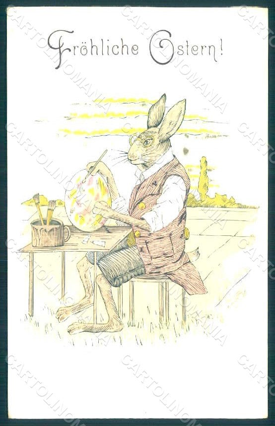 Greetings Easter Anthropomorphic Dressed Hare Egg Relief postcard HR0236 – fronte