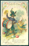 Greetings Easter Anthropomorphic Dressed Hare CORNER CREASED Relief pc HR0244 – fronte