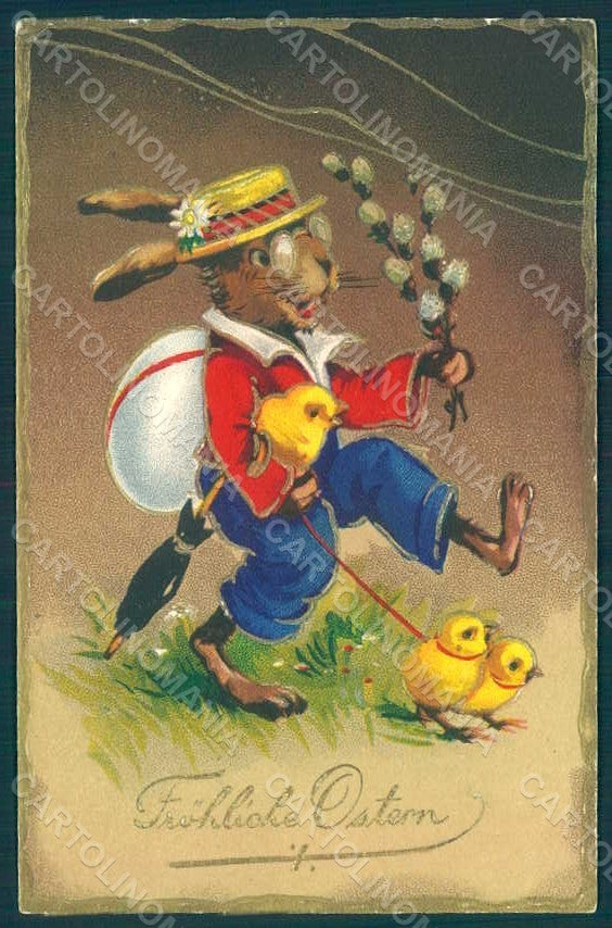Greetings Easter Anthropomorphic Dressed Hare Chick EAS 1393 Relief pc HR0245 – fronte