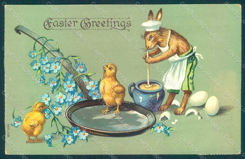 Greetings Easter Anthropomorphic Dressed Hare Chick Egg s. 358 Relief pc HR0251 – fronte