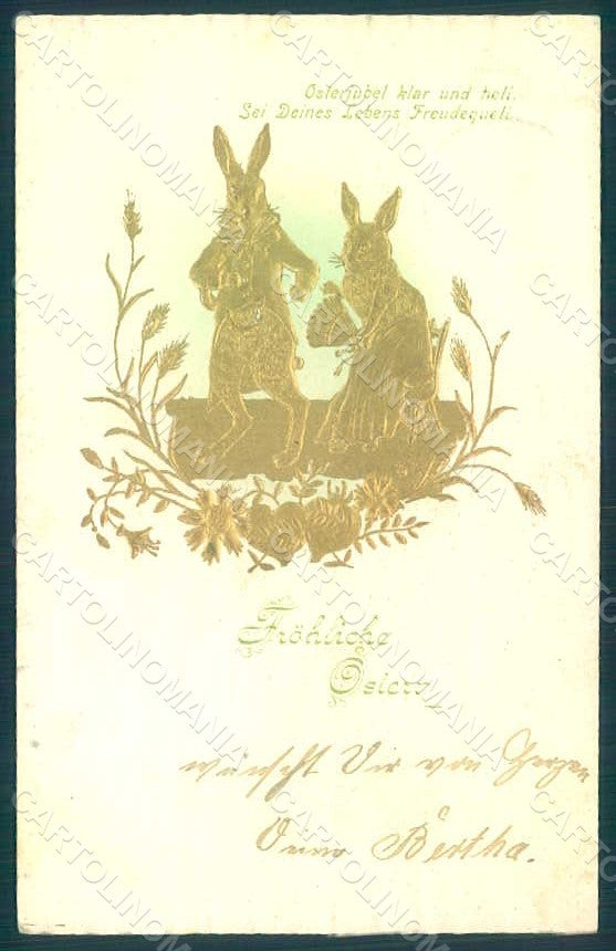 Greetings Easter Anthropomorphic Dressed Hare Relief postcard HR0252 – fronte