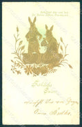 Greetings Easter Anthropomorphic Dressed Hare Relief postcard HR0252 – fronte
