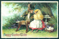 Greetings Easter Anthropomorphic Dressed Hare Chick Egg ABRADED Relief pc HR0254 – fronte