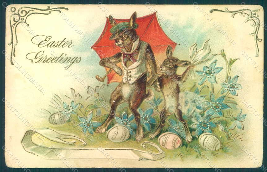 Greetings Easter Anthropomorphic Dressed Hare Egg WRINKLES Relief pc HR0255 – fronte