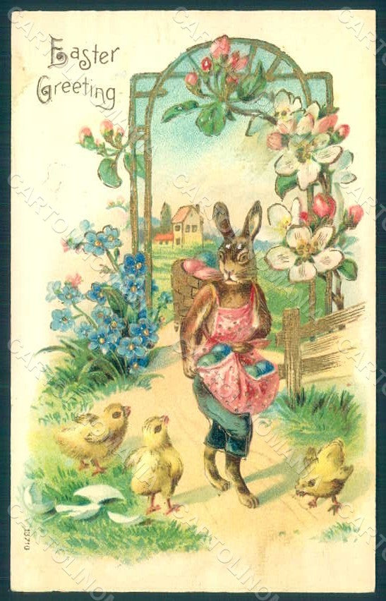 Greetings Easter Anthropomorphic Dressed Hare ABRADED WRINKLES Relief pc HR0260 – fronte