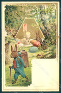 Greetings Easter Anthropomorphic Dressed Hare Lamb Egg Relief pc HR0261 – fronte
