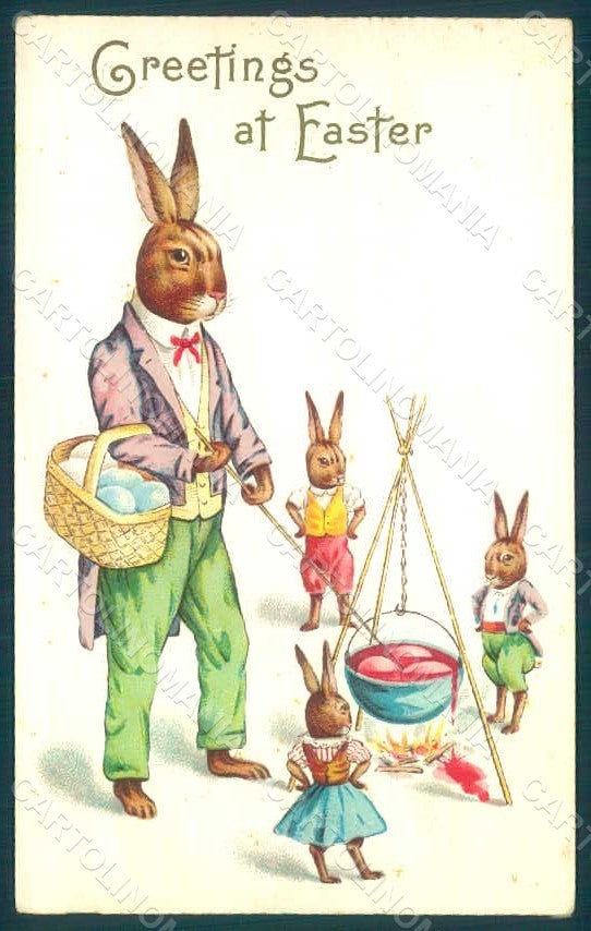 Greetings Easter Anthropomorphic Dressed Hare Egg serie 86 A Relief pc HR0269 – fronte