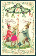 Greetings Easter Anthropomorphic Dressed Hare Silk Bell Violets Relief pc HR0276 – fronte