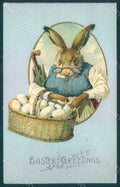 Greetings Easter Anthropomorphic Dressed Hare Egg Relief postcard HR0278 – fronte