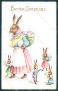 Greetings Easter Anthropomorphic Dressed Hare Egg serie 86 E Relief pc HR0280 – fronte