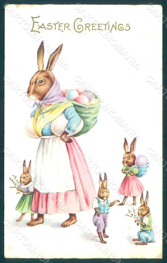 Greetings Easter Anthropomorphic Dressed Hare Egg serie 86 E Relief pc HR0280 – fronte