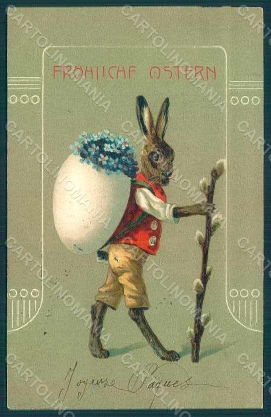 Greetings Easter Anthropomorphic Dressed Hare Myosotis Pittius Relief pc HR0283 – fronte