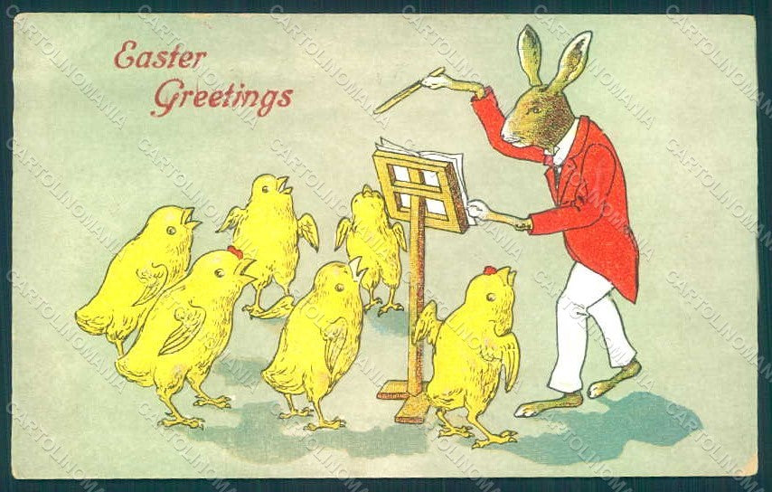 Greetings Easter Anthropomorphic Dressed Hare Chick Music s 780 Relief pc HR0285 – fronte