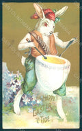 Greetings Easter Anthropomorphic Dressed Hare Egg ABRADED postcard HR0289 – fronte