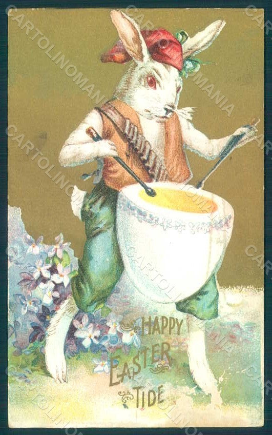 Greetings Easter Anthropomorphic Dressed Hare Egg ABRADED postcard HR0289 – fronte