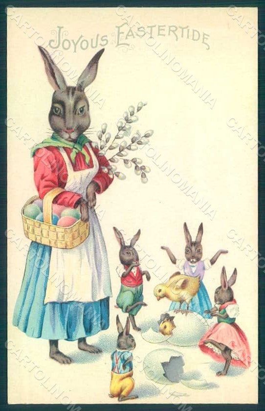 Greetings Easter Anthropomorphic Dressed Hare Chick Egg s. 779 D postcard HR0296 – fronte