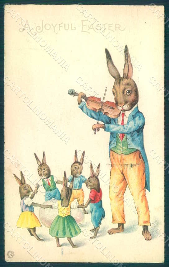 Greetings Easter Anthropomorphic Dressed Hare Dance Egg s. 779 B postcard HR0297 – fronte